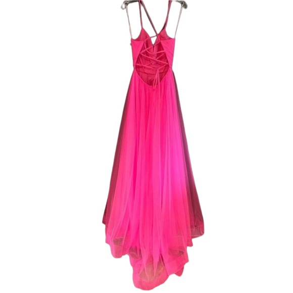 LA FEMME Neon pink Light Tulle Gown dress size 2 NEW - Picture 7 of 10